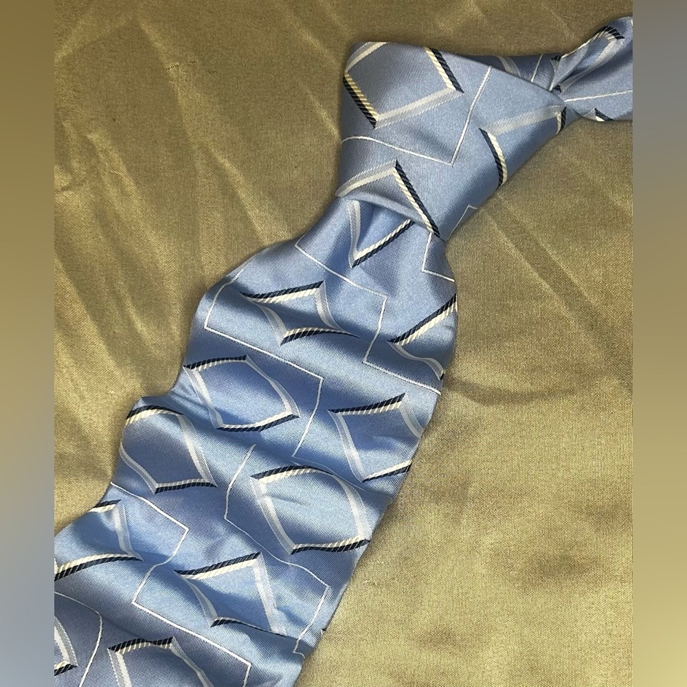 Men’s Paul Smith Vintage Vtg 90s Blue White Geometric Silk Italy Designer Tie